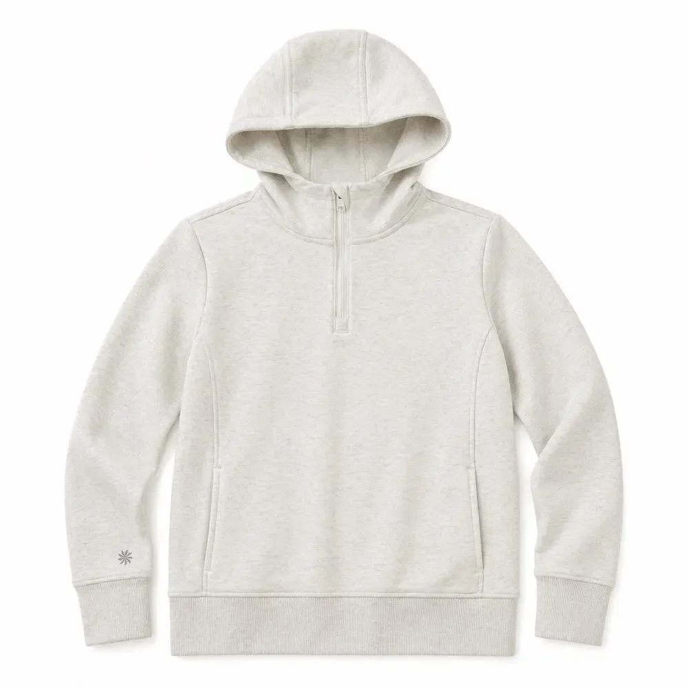Athleta Girl Half Zip Hoodie Sweatshirt Cream Ivory L (12)